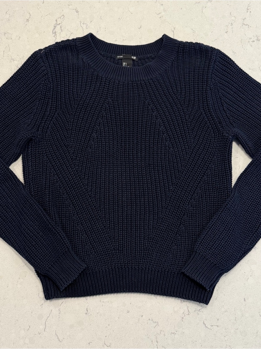 H&M Navy Textured Crewneck Sweater - Navy S